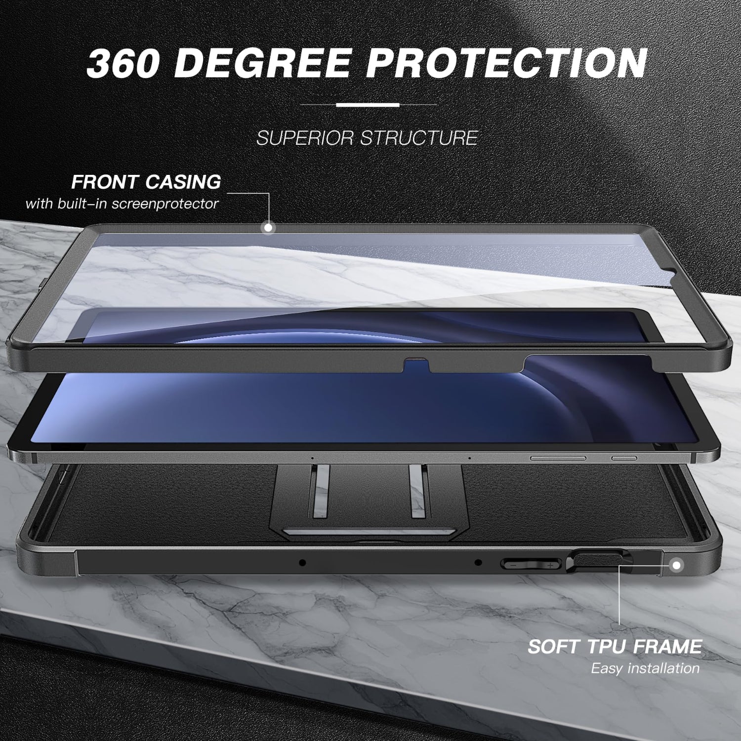 Samsung Galaxy Tab S9 FE 10.9 Inch/Tab S9 11 Inch Built-in Screen Protector/S Pen Holder Full-Body Heavy Duty Protective Cover Case-Black