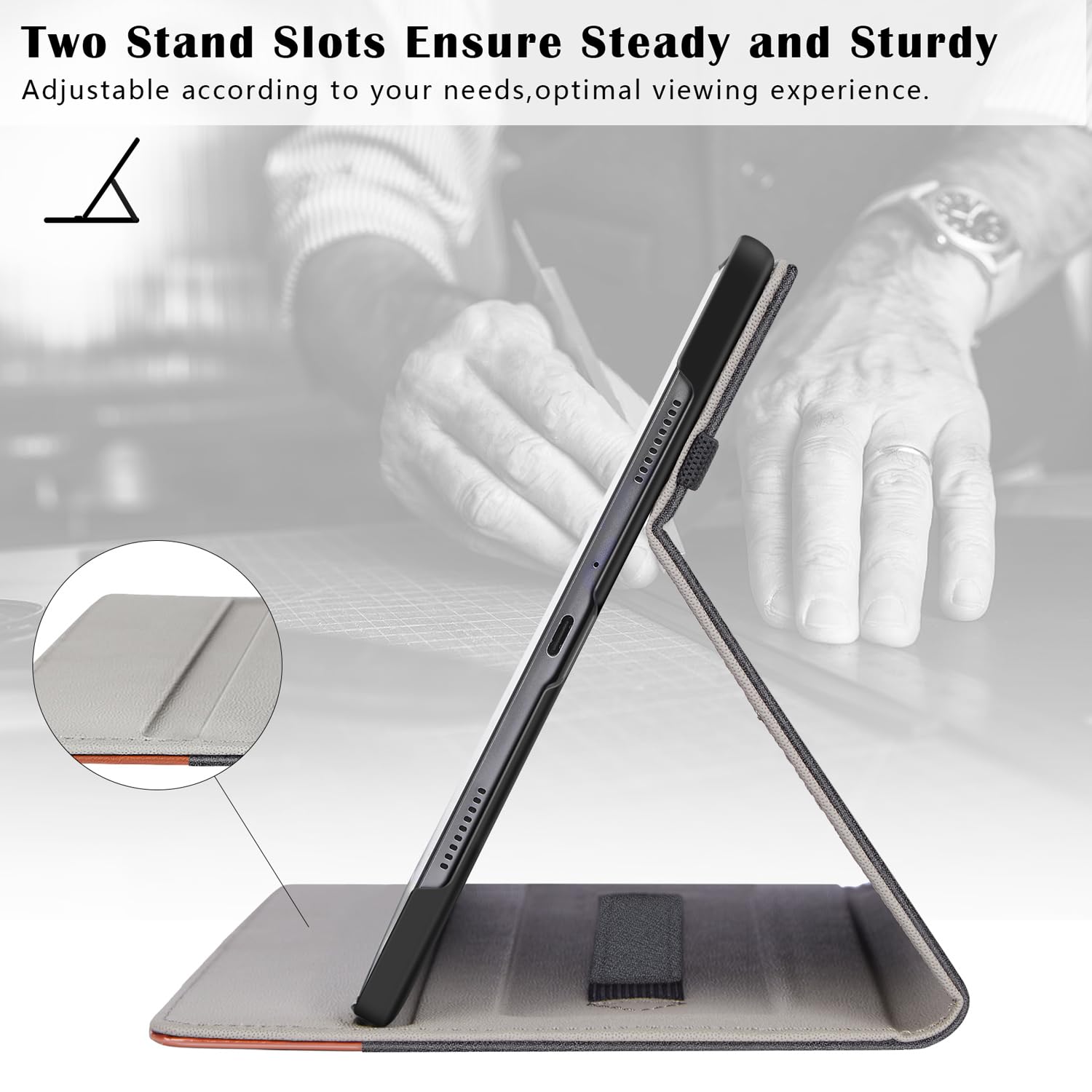 Samsung Galaxy Tab A9 8.7 Inch Premium PU Leather Business Stand Folio Cover with Slot Auto Wake/Sleep Multi-Angles Case-DenimBlack