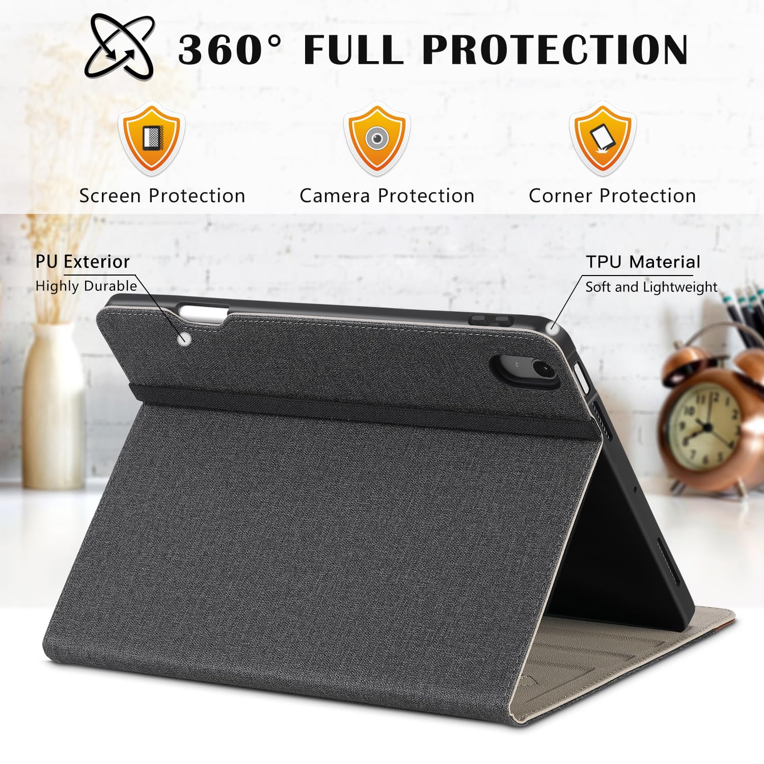 iPad Air 11 Inch M2(2024) iPad Air 5th Generation (2022)/ 4th Generation (2020) 10.9 Inch Leather Folio Case-Denimblack