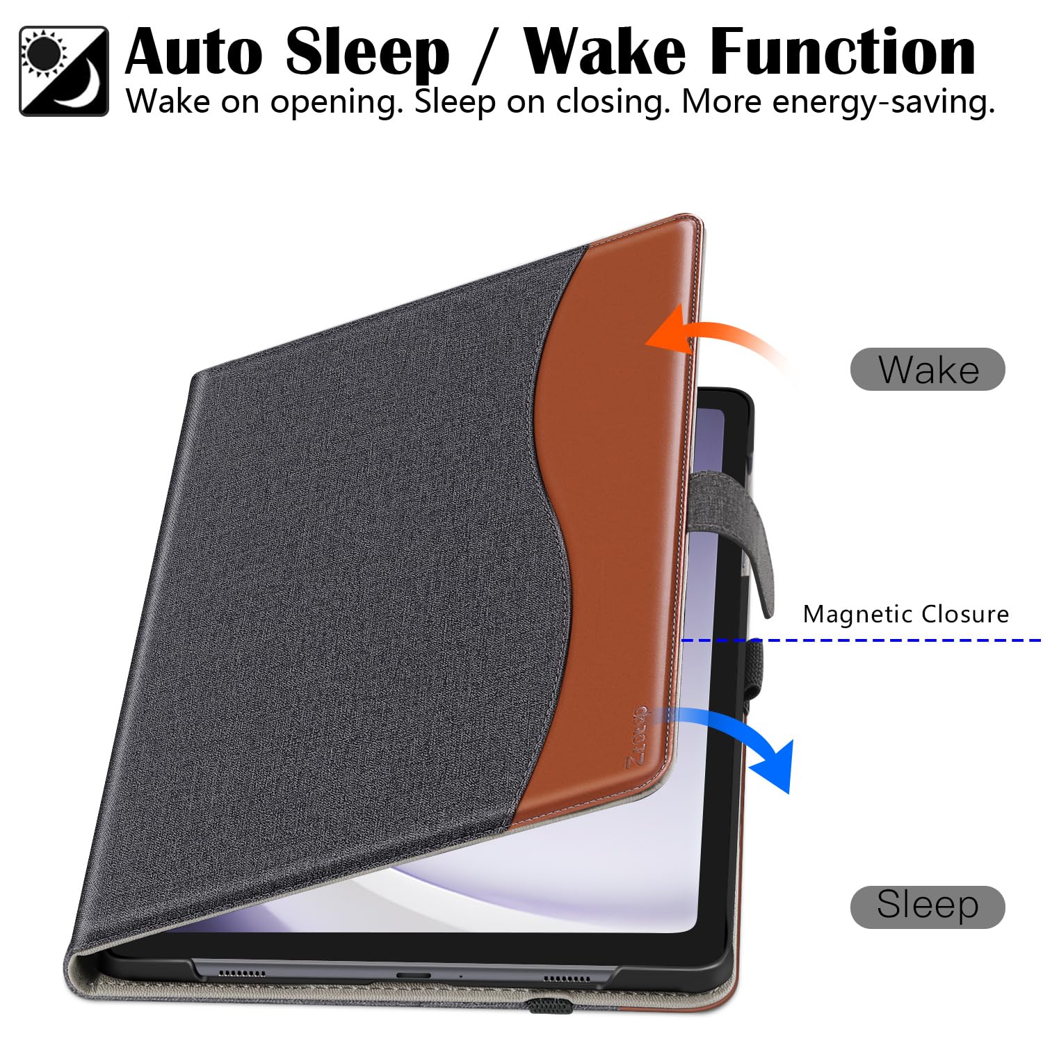 Samsung Galaxy Tab A9 8.7 Inch Premium PU Leather Business Stand Folio Cover with Slot Auto Wake/Sleep Multi-Angles Case-DenimBlack