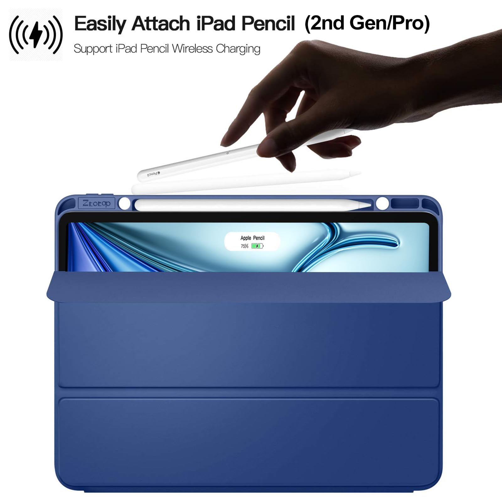 iPad Air 13 Inch (M2) /iPad Pro 12.9 3rd Generation 2018 Slim Soft TPU Back Trifold Smart Case-Blue