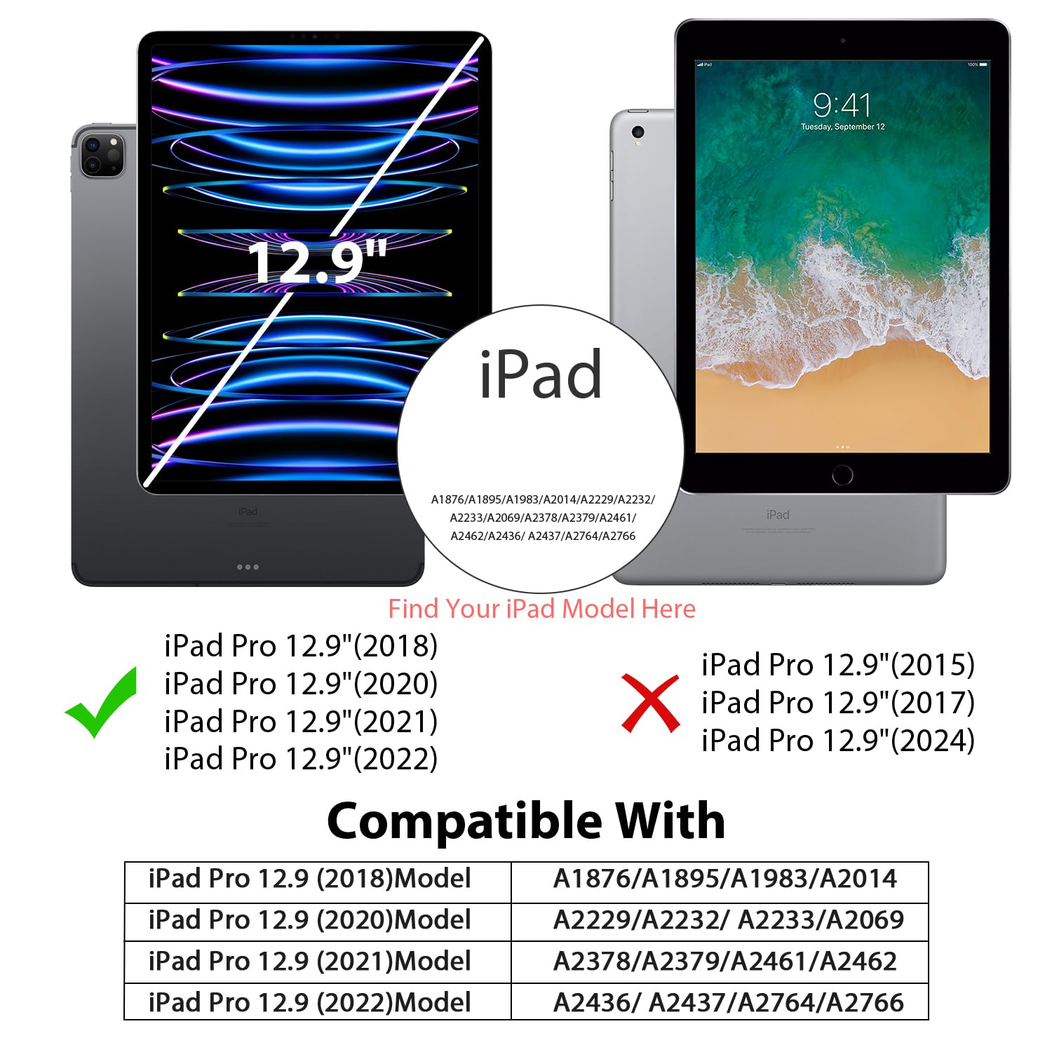iPad Pro 12.9 Inch 6th/5th/4th/3rd Generation Slim Soft TPU Case-Black,Green,Blue