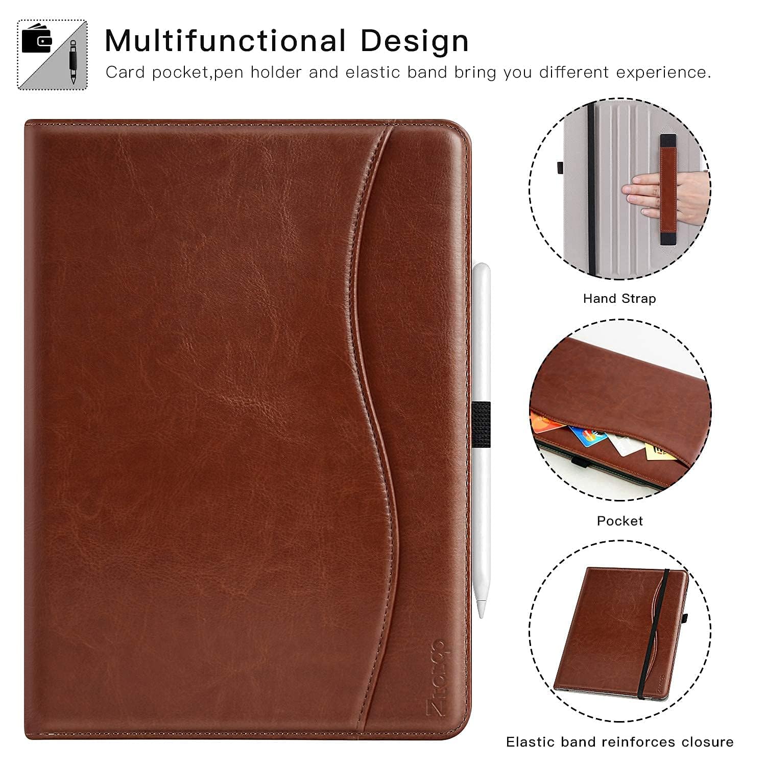 iPad Pro 11 Inch 4th/3rd/2nd Generation 2022/2021/2020, PU Leather Smart Folio Case with Auto Wake/Sleep-Brown