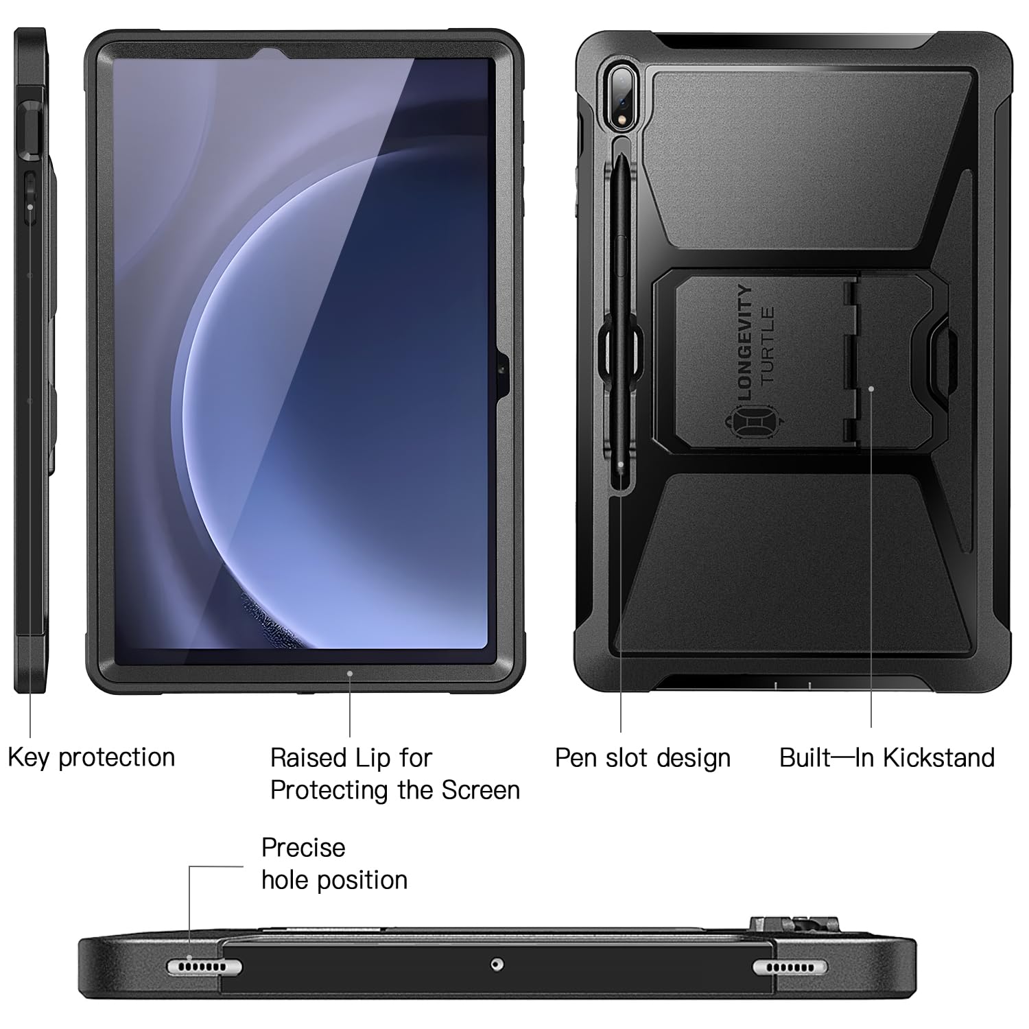 Samsung Galaxy Tab S9 FE 10.9 Inch/Tab S9 11 Inch Built-in Screen Protector/S Pen Holder Full-Body Heavy Duty Protective Cover Case-Black