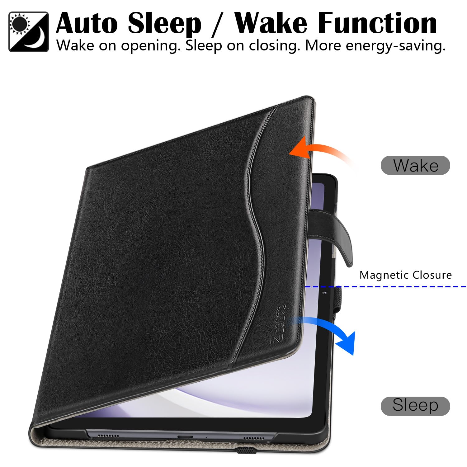 Samsung Galaxy Tab A9 8.7 Inch Premium PU Leather Business Stand Folio Cover with Multi-Viewing Angles Case-Black