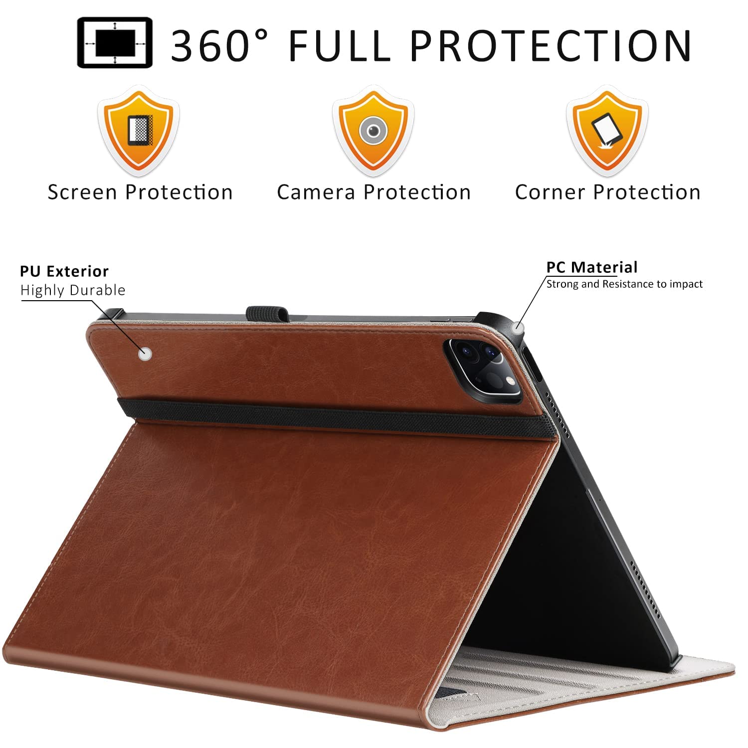 iPad Pro 11 Inch 4th/3rd/2nd Generation 2022/2021/2020, PU Leather Smart Folio Case with Auto Wake/Sleep-Brown