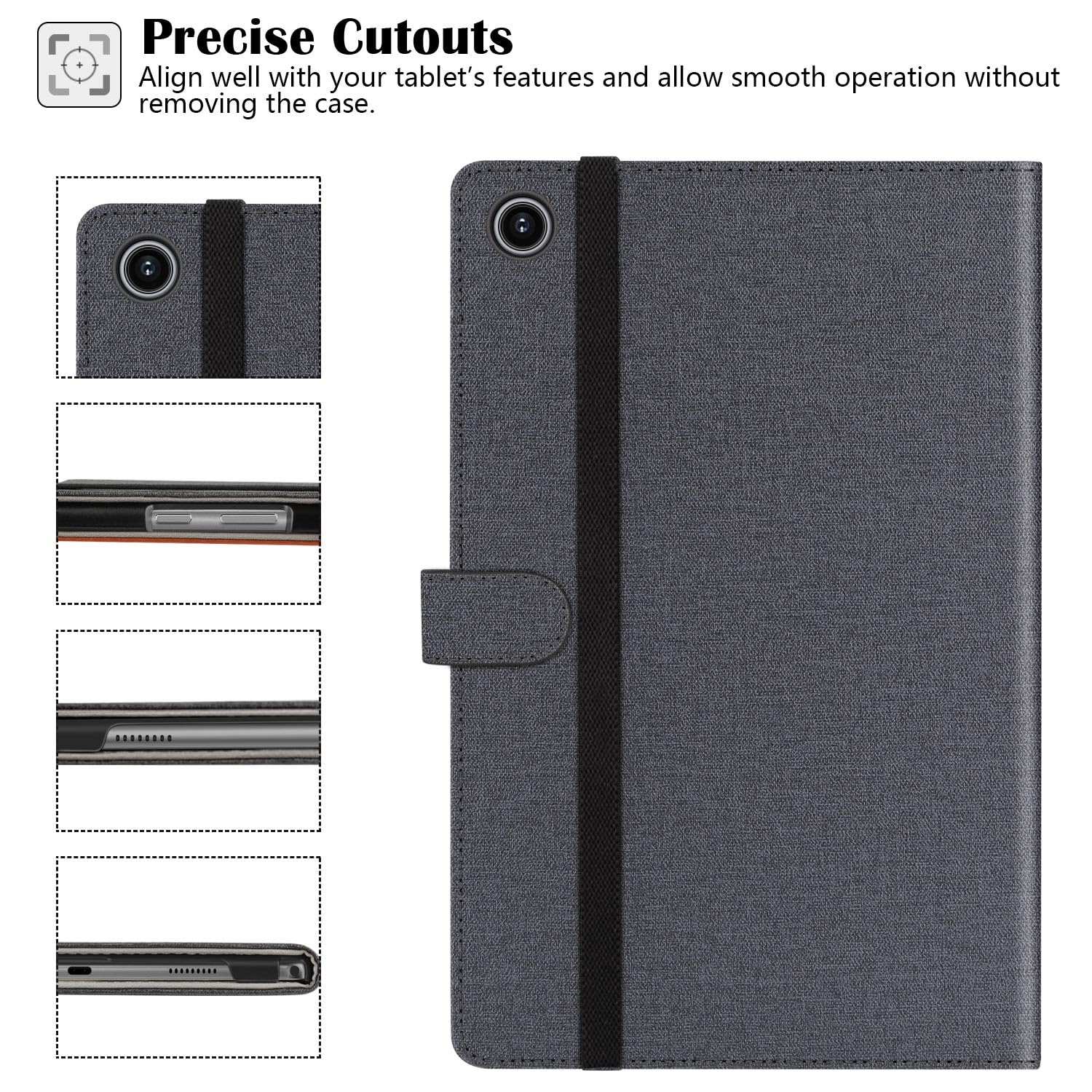 Samsung Galaxy Tab A9 8.7 Inch Premium PU Leather Business Stand Folio Cover with Slot Auto Wake/Sleep Multi-Angles Case-DenimBlack