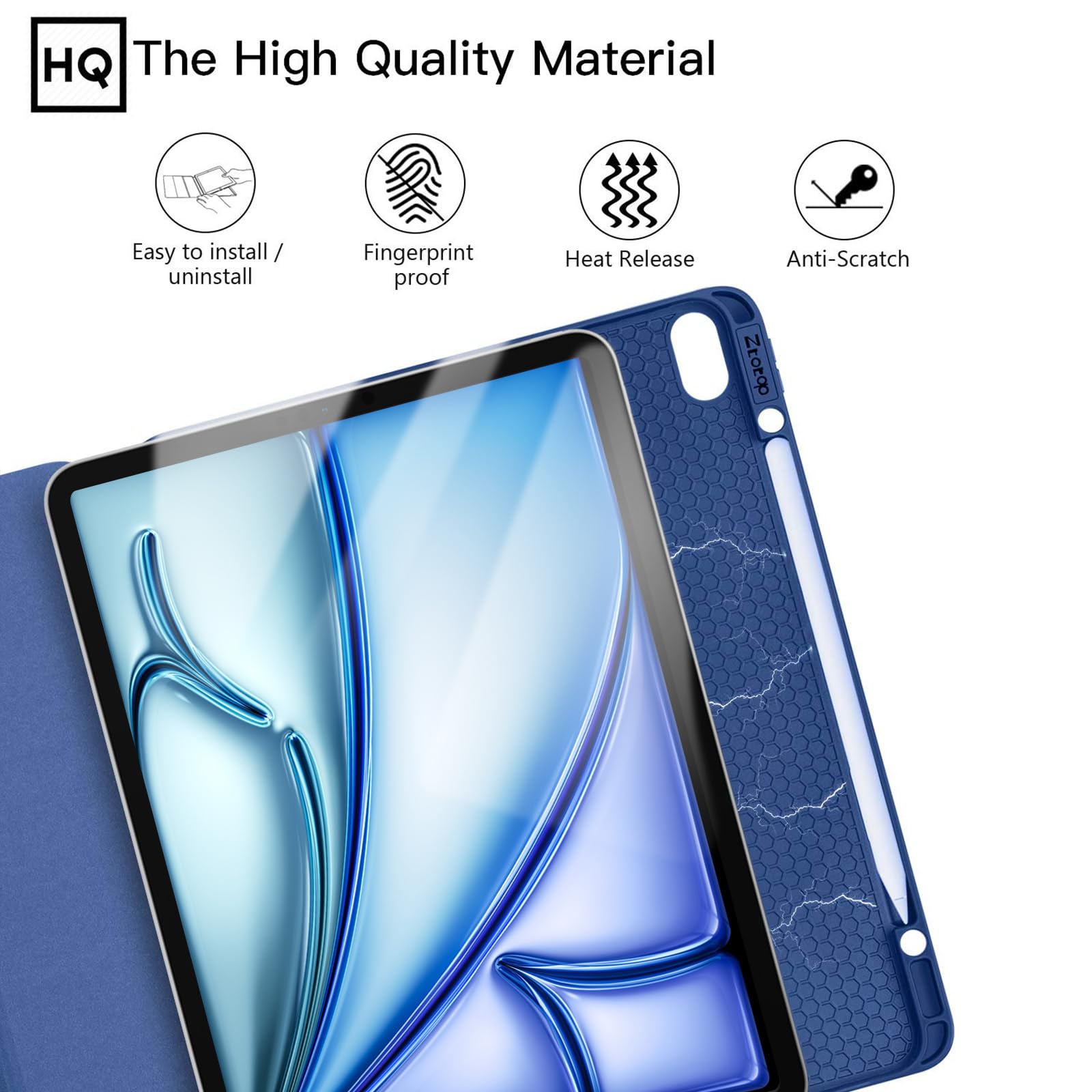 iPad Air 13 Inch (M2) /iPad Pro 12.9 3rd Generation 2018 Slim Soft TPU Back Trifold Smart Case-Blue