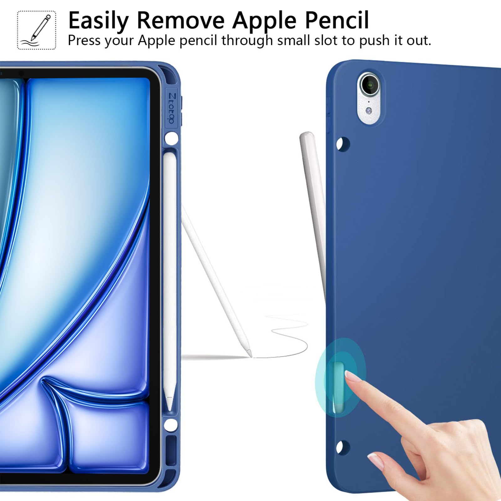 iPad Air 13 Inch (M2) /iPad Pro 12.9 3rd Generation 2018 Slim Soft TPU Back Trifold Smart Case-Blue