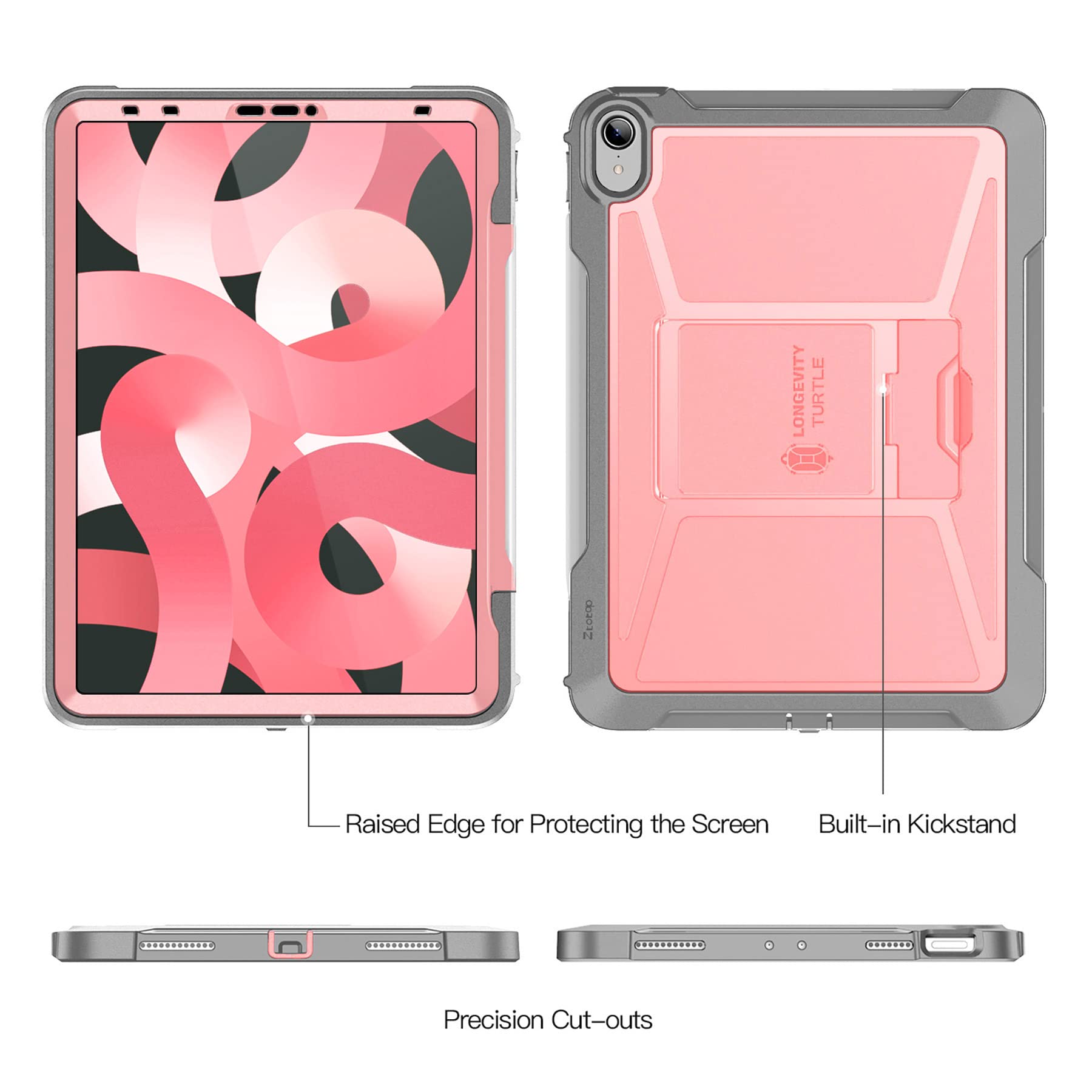 ZtotopCases for New iPad 10.9 Inch 2020/ iPad Air 4th Generation Case, Built-in Screen Protector, Dual Layer Shockproof Full Protective Cover with Pencil Holder, Support Apple Pencil 2 Charging- Pink