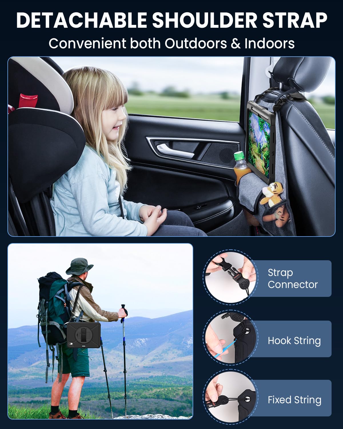 iPad (A16) 11th Generation 11 Inch 2025 iPad 10th Generation 10.9 inch 2022 with Screen Protector & 360° Rotate Hand Strap/Stand Heavy Duty Case for iPad 11th 2025(A3354/A3355)