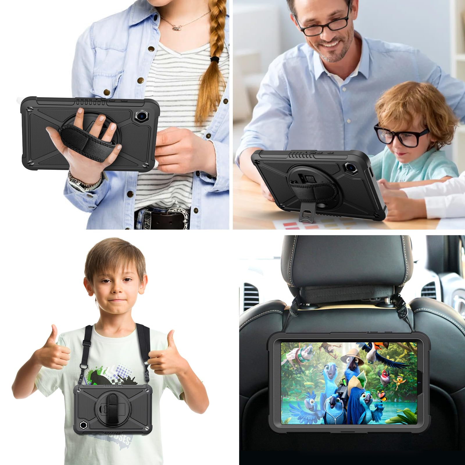 ZtotopCases for Samsung Galaxy Tab A9 Case 8.7 Inch 2023, Full Body Cover with 360 Rotating Hand Strap & Shoulder Strap Heavy Duty Shockproof Protective Case for Samsung A9 Tablet 8.7", Black