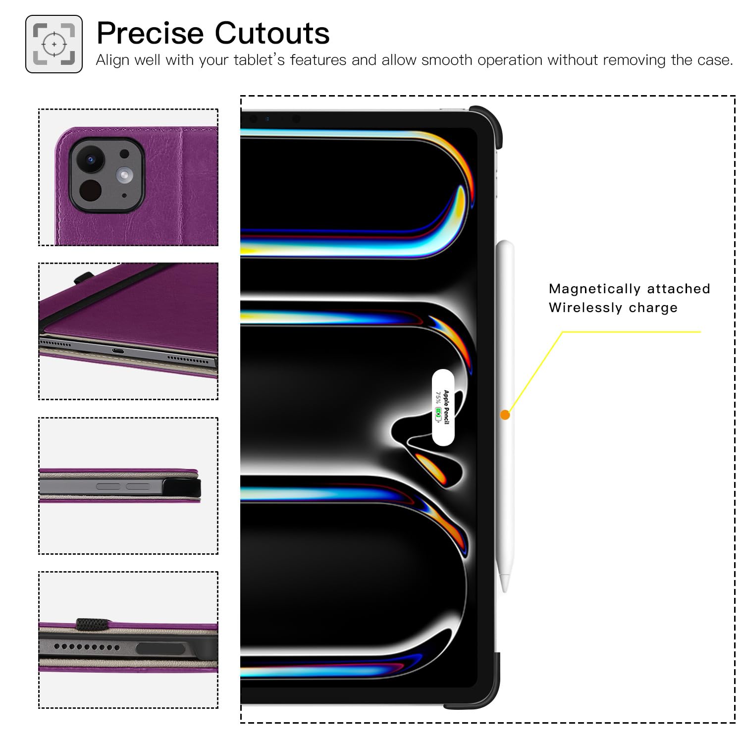 𝐢𝐏𝐚𝐝 𝐏𝐫𝐨 𝟏𝟑 Inch Case 2024(M4),7th Generation/Pro 12.9" in 6th/5th/4th Gen PU Leather Smart Folio Cover Case-Purple