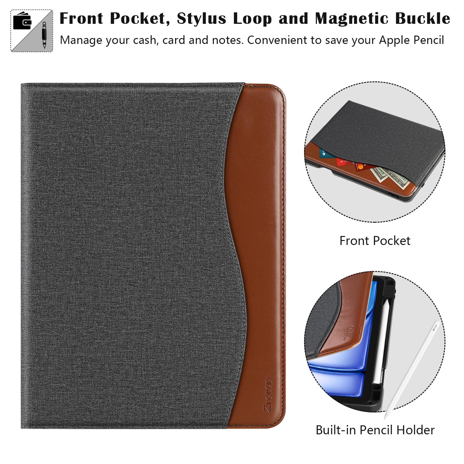 iPad Air 11 Inch M2(2024) iPad Air 5th Generation (2022)/ 4th Generation (2020) 10.9 Inch Leather Folio Case-Denimblack