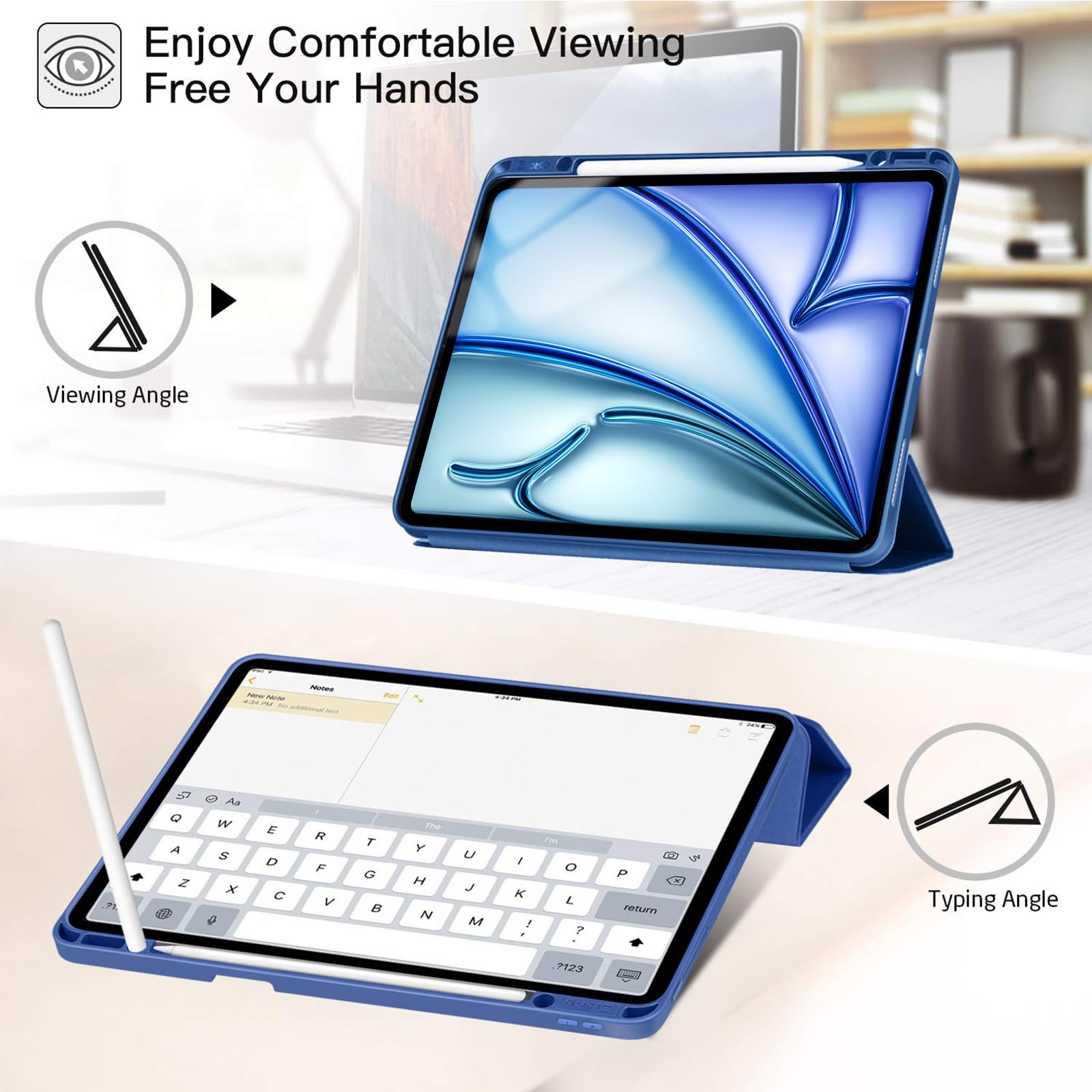 iPad Air 13 Inch (M2) /iPad Pro 12.9 3rd Generation 2018 Slim Soft TPU Back Trifold Smart Case-Blue