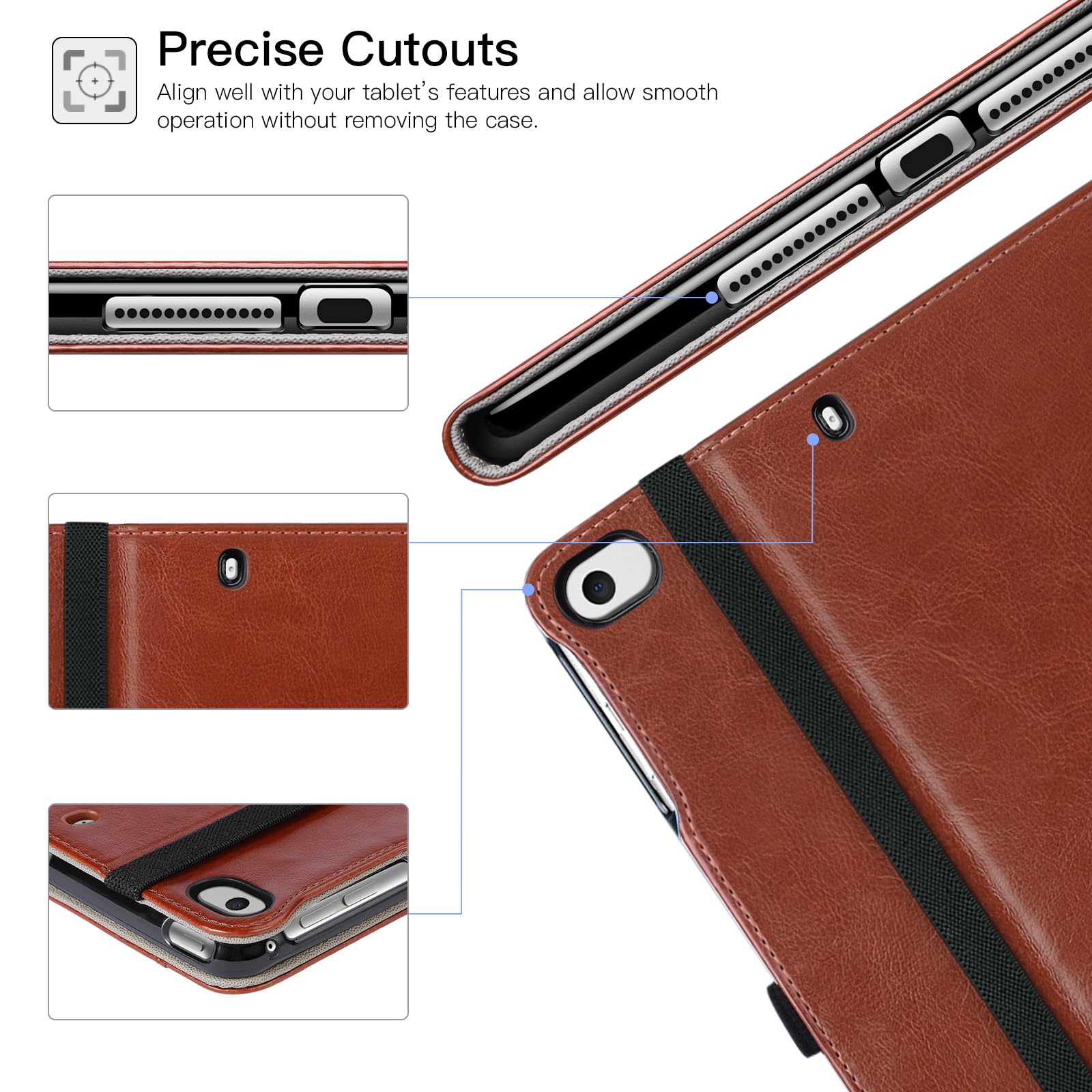 iPad Mini 5 2019/Mini 4th/3rd/2nd/1st Generation 7.9 Inch PU Leather Folio Stand Cover Case-Black,Blue,Brown