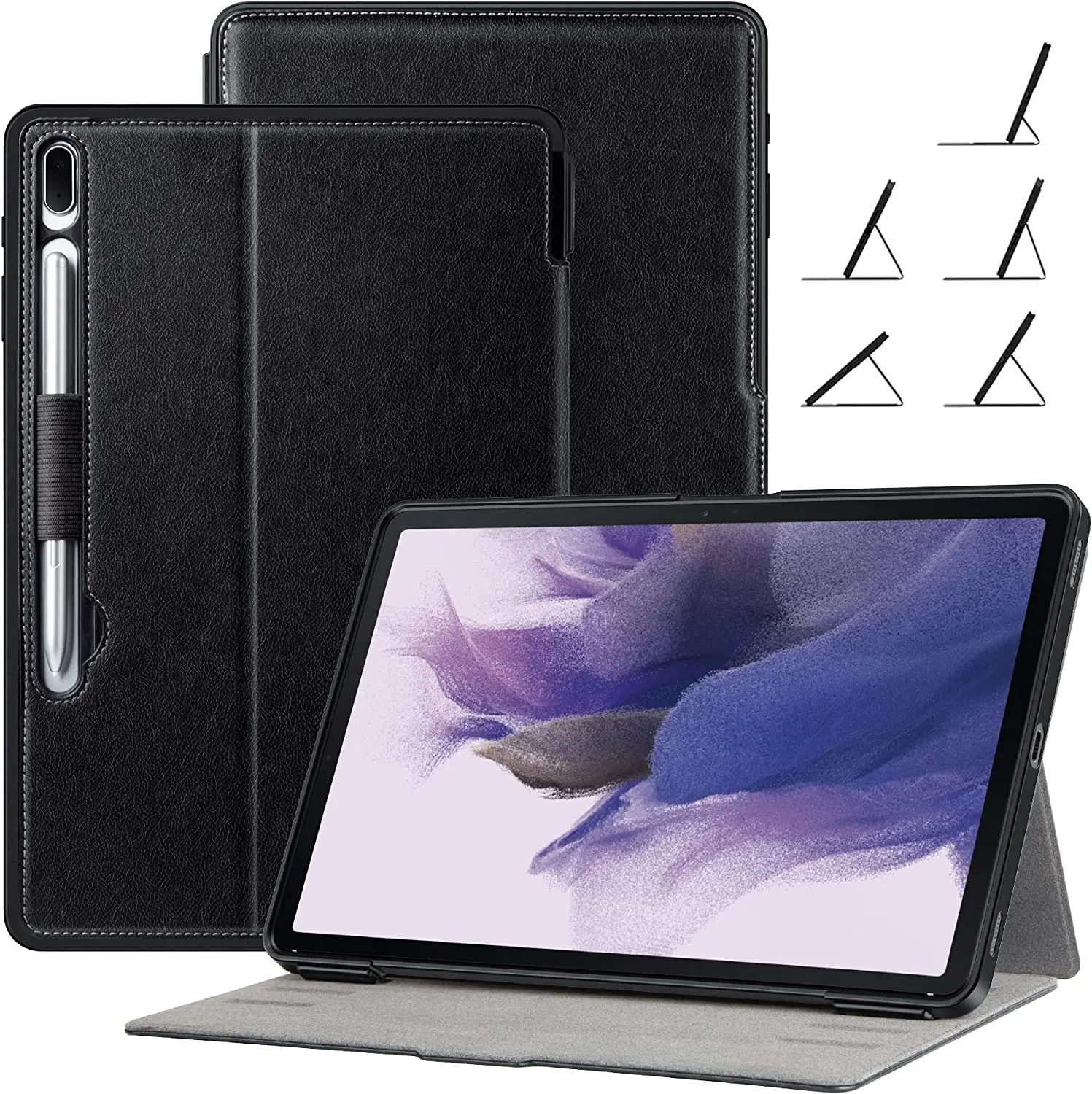 Galaxy Tab S8 Plus/S7 FE/S7 Premium Leather Folio Case with 5 Magnetic Stand Angles