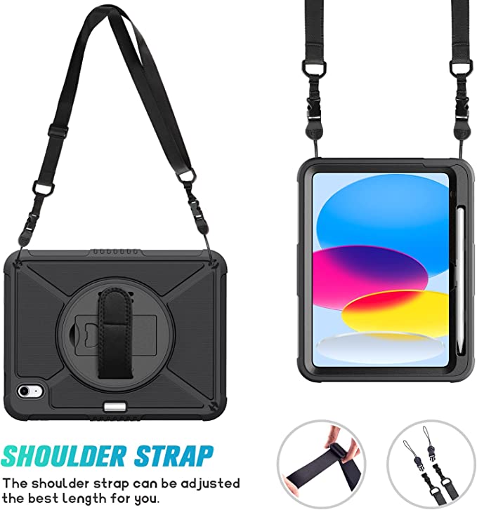 iPad 10th Generation Case  with Strap, Shockproof Rugged Drop Protection Case