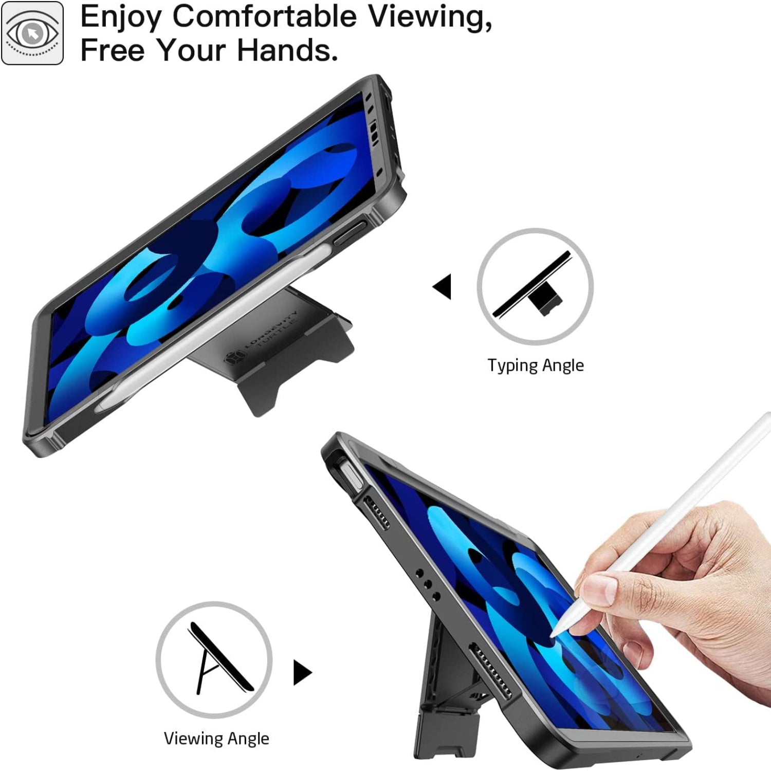 iPad Air 5th/4th Generation Case 10.9 Inch 2022/2020,Built-in Screen Protector,Shockproof Cover Case-Black,Blue