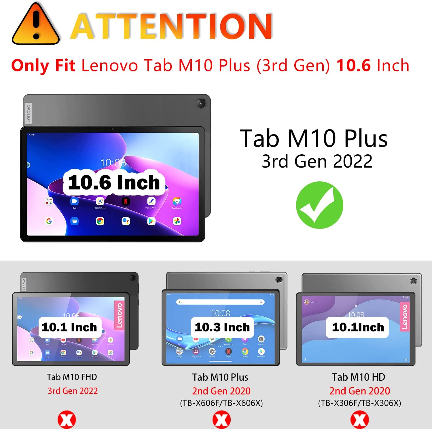 Lenovo Tab M10 Plus 3rd Gen 10.6 Inch Ultra Thin Case with 2 Protective Films