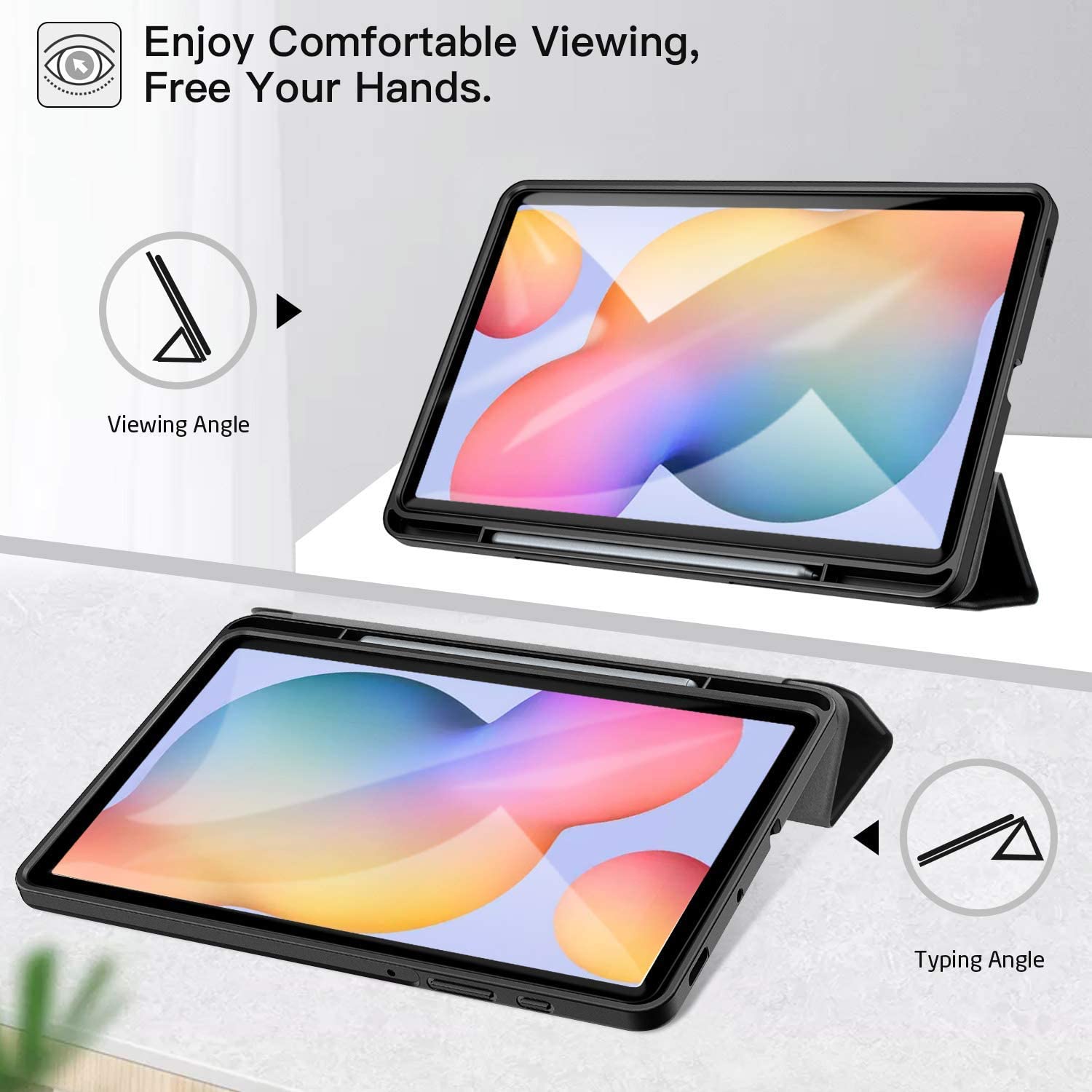 Samsung Galaxy Tab S6 Lite 10.4 inch Trifold Stand Folio Case-Black,Navy Blue,Rose Gold