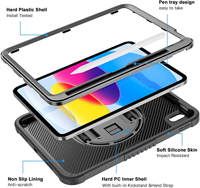iPad 10th Generation Case  with Strap, Shockproof Rugged Drop Protection Case