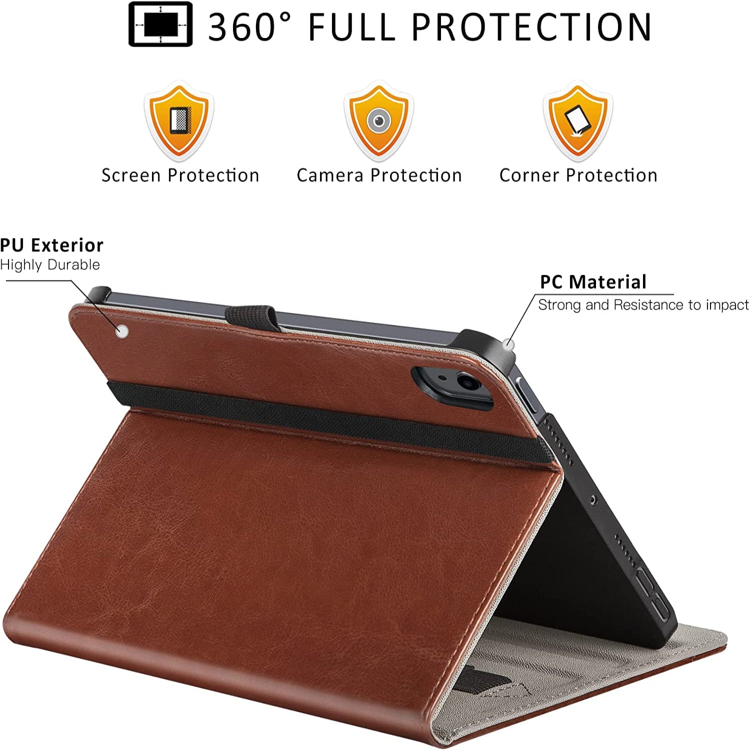 iPad Mini 6 8.3 Inch PU Leather Folio Stand Cover Case-Brown