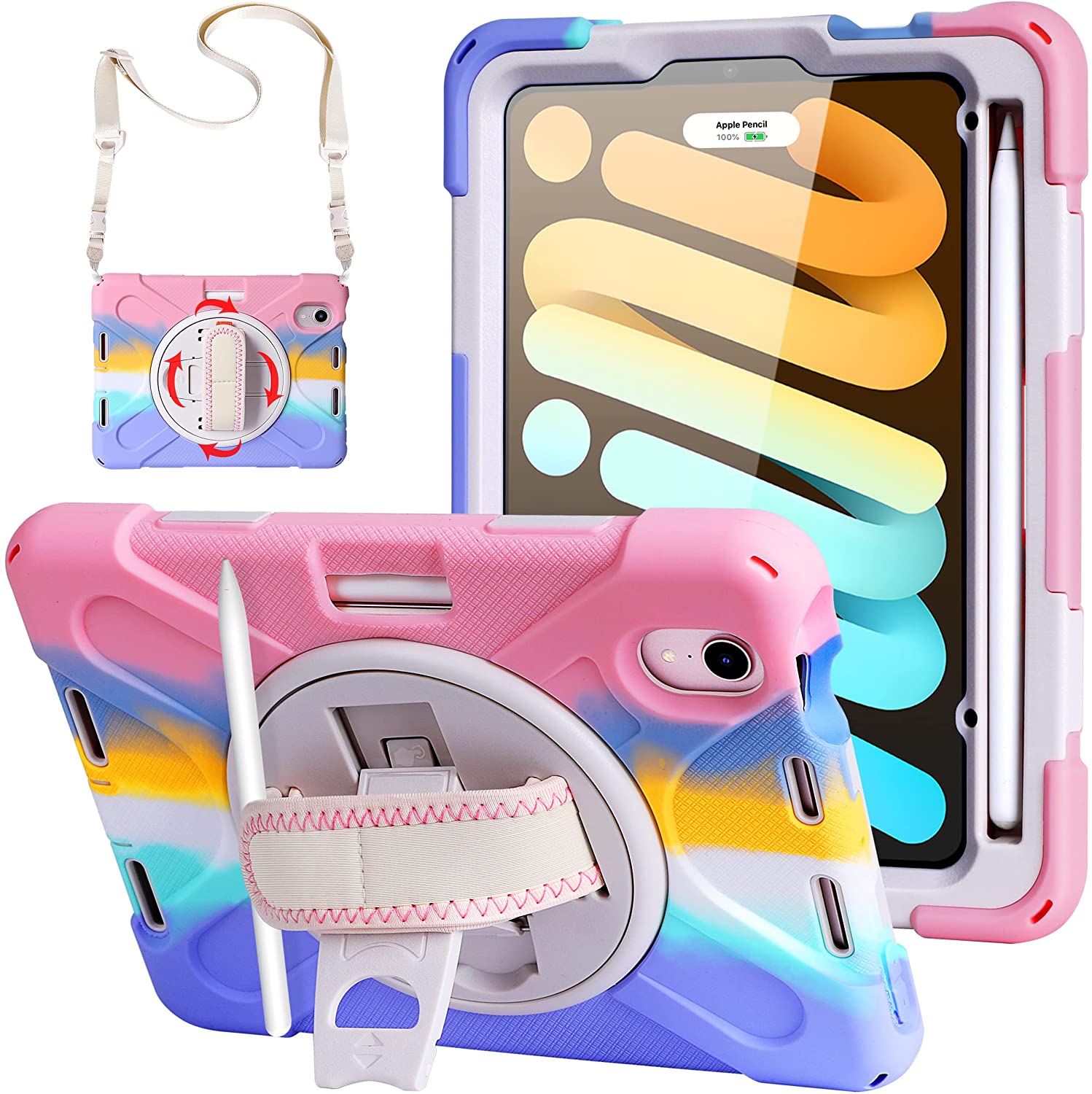 iPad Mini 6 Rotating Case with Shoulder Strap