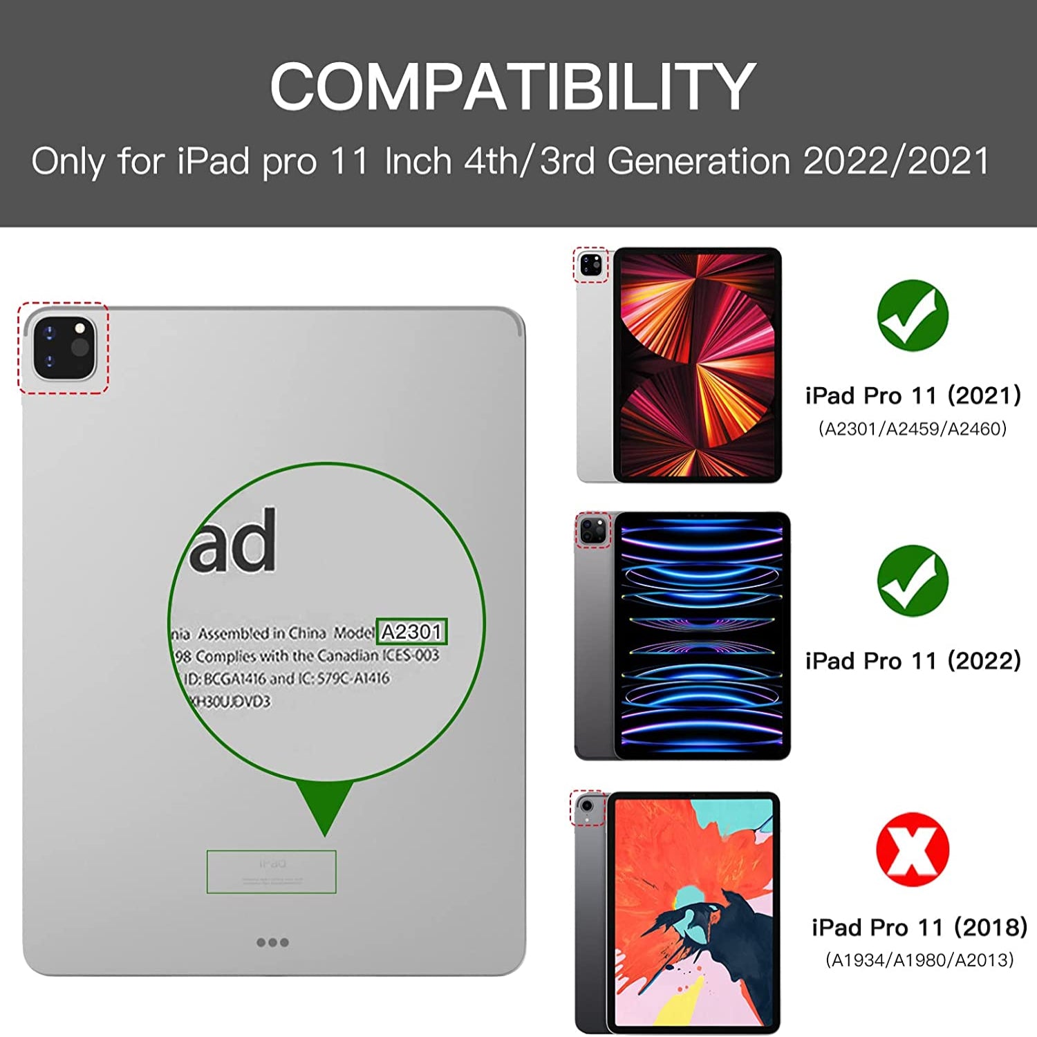 iPad Pro 11 3rd Generatio 2024/2021 with Screen Protector, Shockproof Dual Layer Full Protective Case-Black