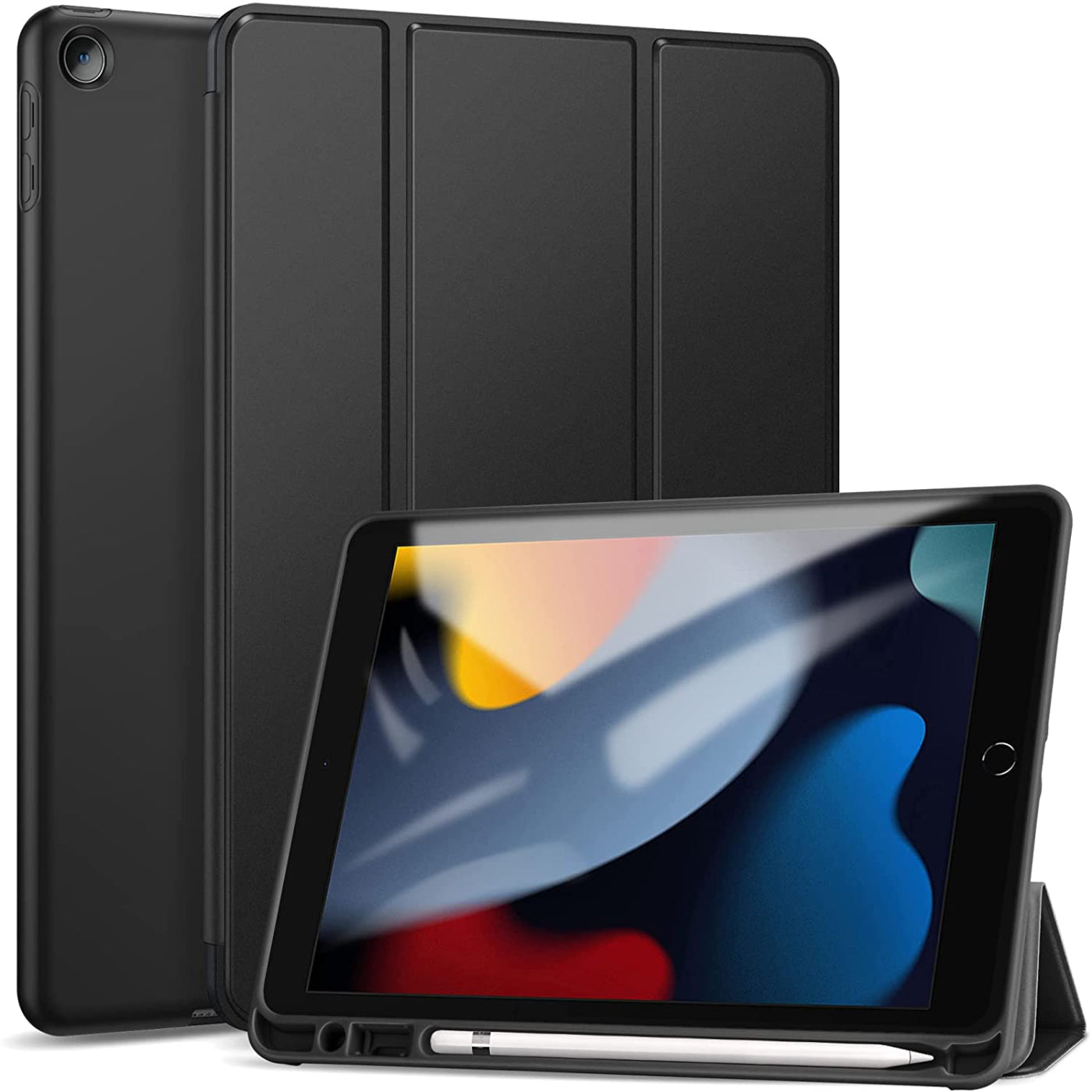 iPad 10.2 Inch Soft TPU Cover Case with Pencil Holder-Black